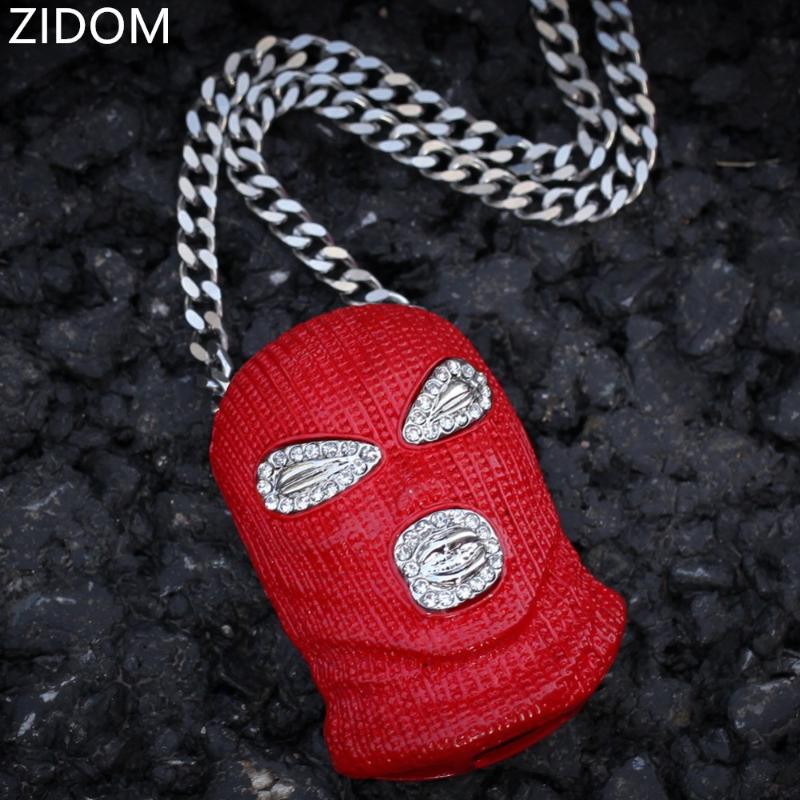 

2020 New Men Hip hop iced out Red Mask Pendant Necklaces fashion novelty Pendants Necklace Hiphop for Unisex jewelry gifts