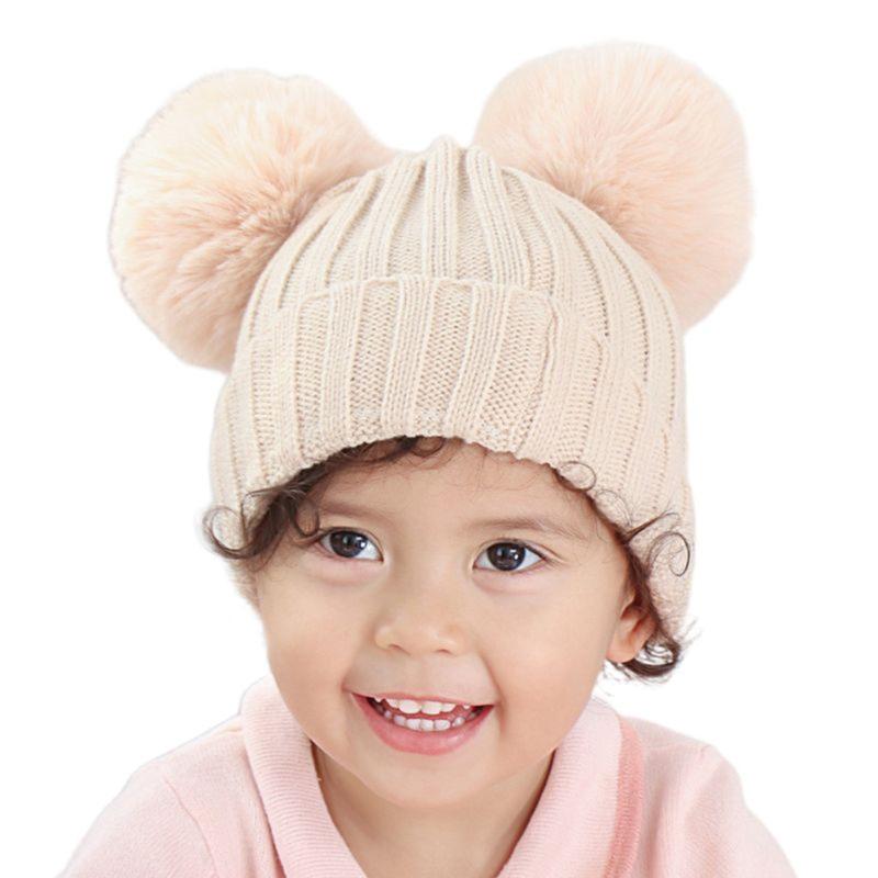

Toddler Baby Kids Chunky Crochet Knit Hat Winter Cuffed Cute Pompom Beanie Cap, Gy