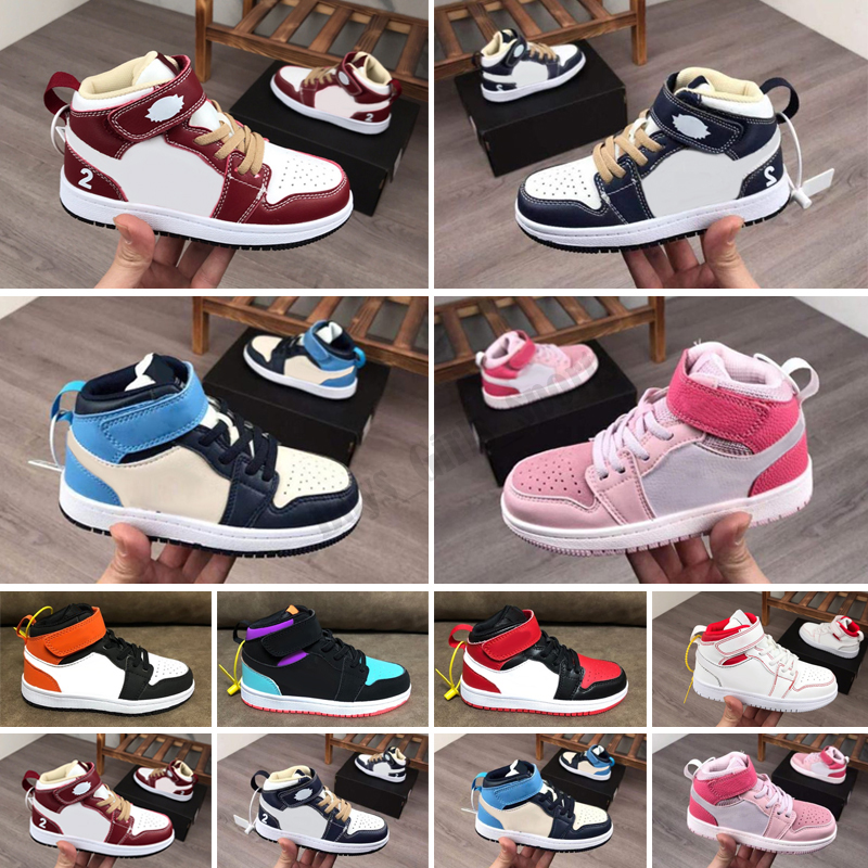 

Kids Shoes Brown Low Travis Scotts Children Basketball Shoes Pine Green Game Royal 1 High OG 1s Sport Sneakers Baby Toddler Trainers, Color 6