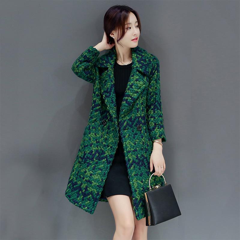 

Women Spring Autumn Winter Clothes Woolen Coat Stylish Female Green Plaid Overcoat