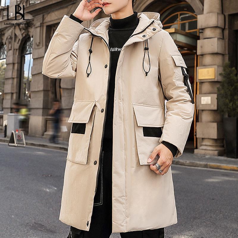 

Thicken Men's Down Coat Warm Winter White Duck Down Jacket Men Hooded Long Mens Parkas Outwear Windproof Snow Overcoat Male New, Bl18009 khaki