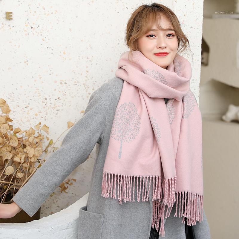 

Fun Prouder Autumn and Winter New Style Cashmere Core-spun Yarn Scarf Female Double-sided Long Tassel Shawl Fashion Warm Scarf1
