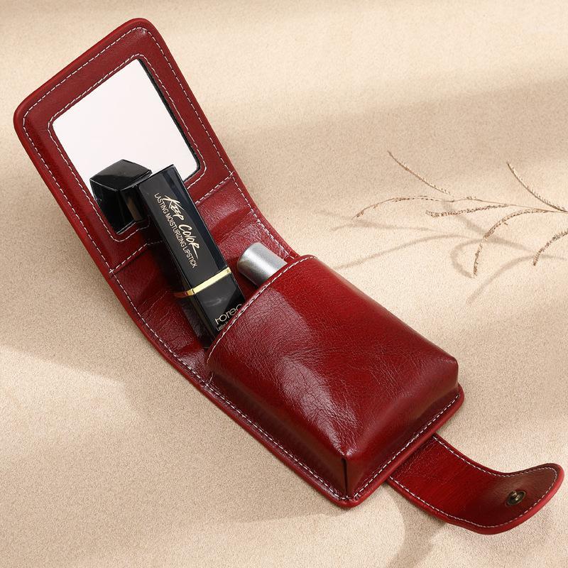 

Lipstick pack Women 2019 New Style Leather mall Mini Portable Simple Women's Carry Small kou hong bao with Mirror Storage Bag1, Brown