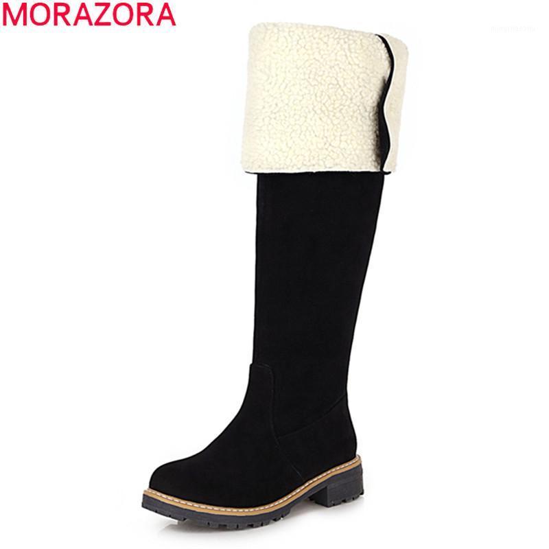 

MORAZORA 2021 Big size 35-43 women boots low heel round toe winter keep warm over the knee boots black color ladies shoes1