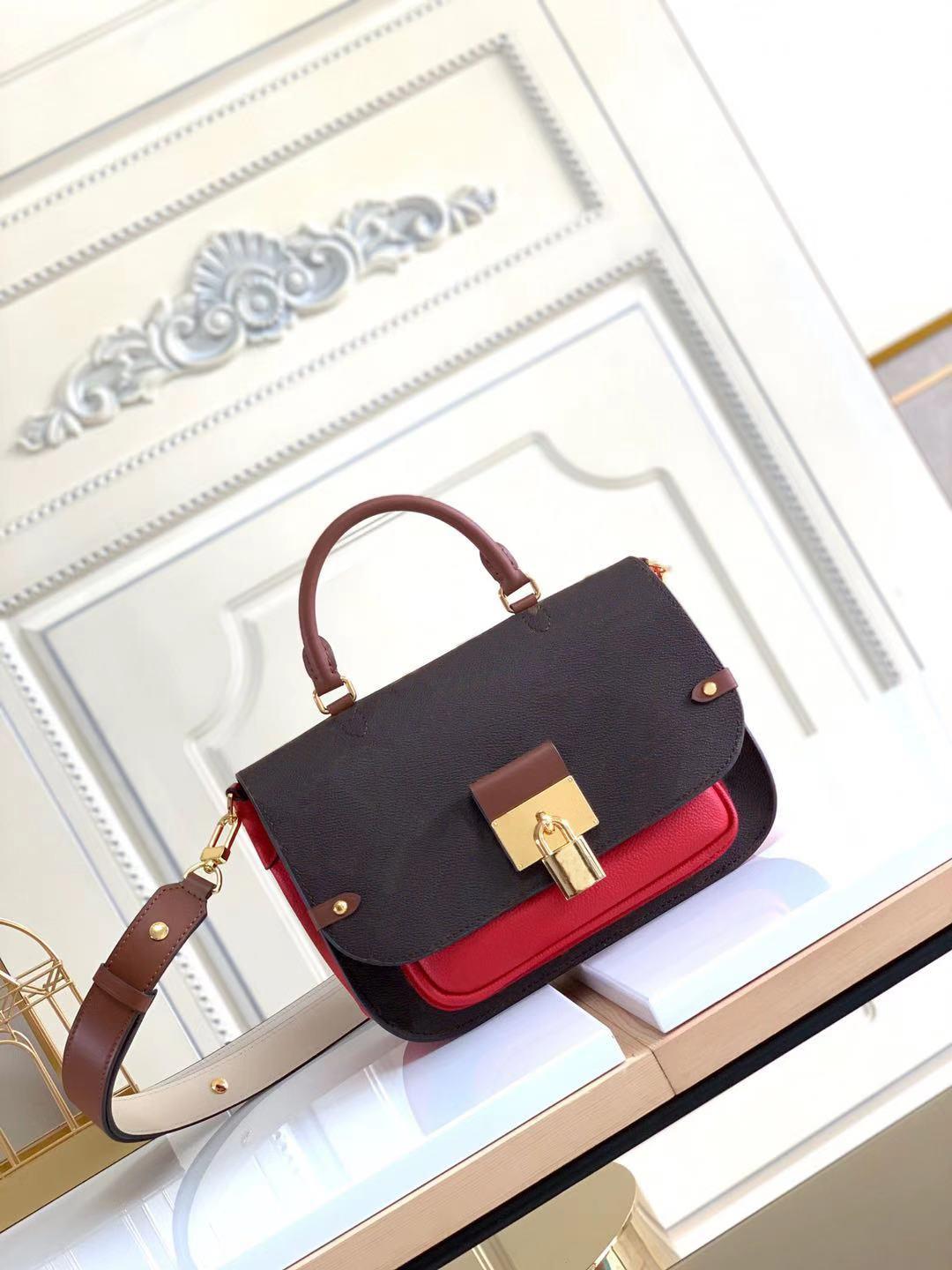 

CHIC VAUGIRARD BAG versatile messenger-style bag grained leather shoulder bag women original handbag totes purse with a handle flat pocket, Red