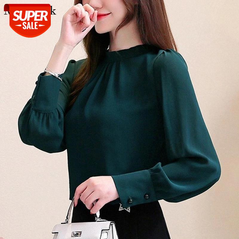 

New Office Ladies Chiffon Shirt Women Blouse Femme Loose Solid Long Sleeve Shirt Tops O-neck Casual Female Blousse Blusas 13028 #Bt2w, White