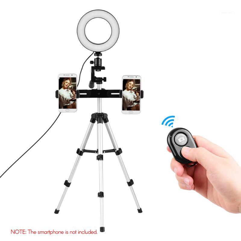 

6.3inch/16cm 2700K~6500K Bi-color Dimmable USB Ring Video Light+Portable Tabletop Tripod+Dual-Phone Holder+ BT Remote Control1