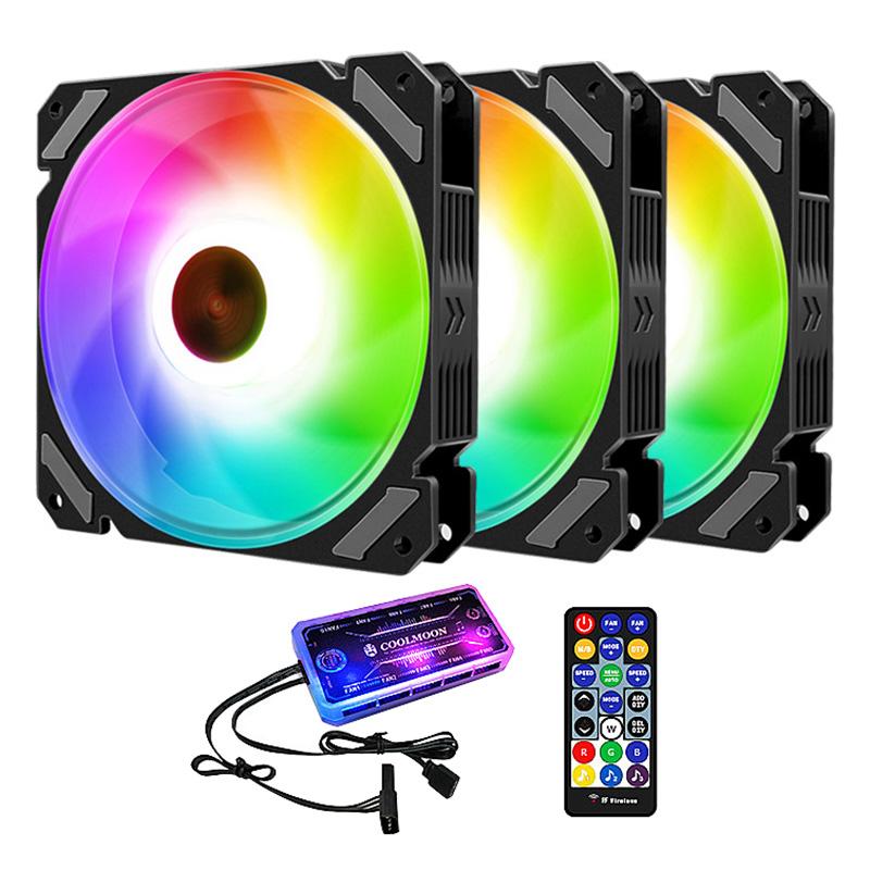 

COOLMOON RGB Chassis Fan, 12cm Shenguang Synchronous Silent + Music Controller LED Computer Cooling Fan CPU Fan (3Pcs