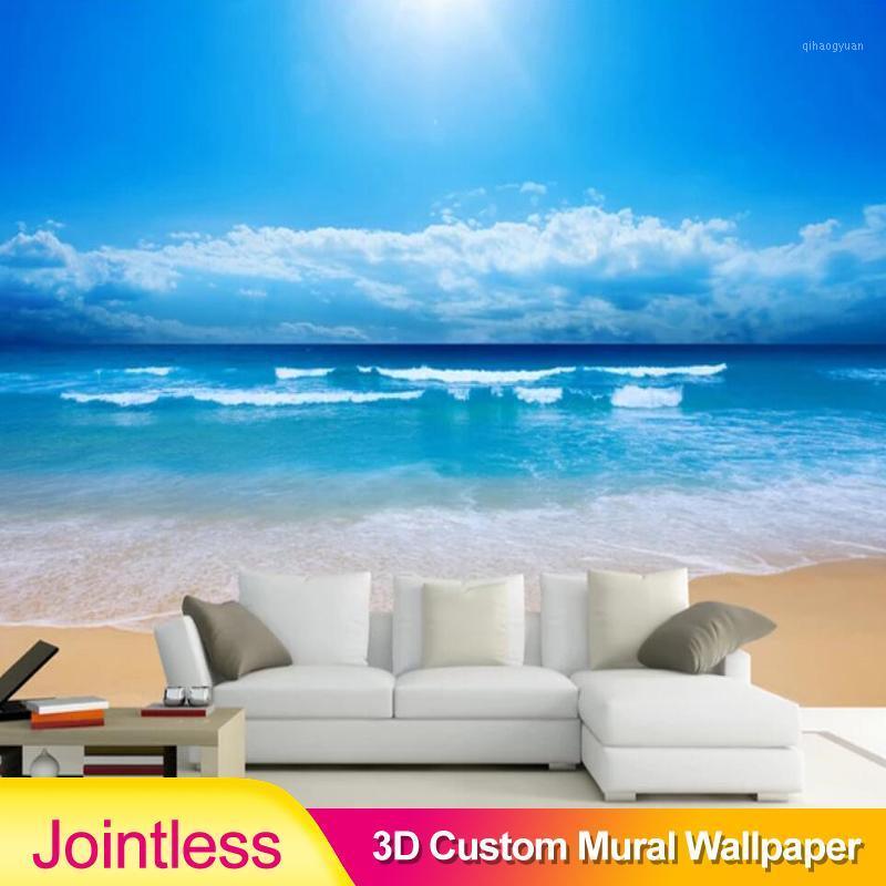 

Jointless 3D photo Custom murals wallpaper for living room bedroom ocean sky ocean background wall paper1, As pic