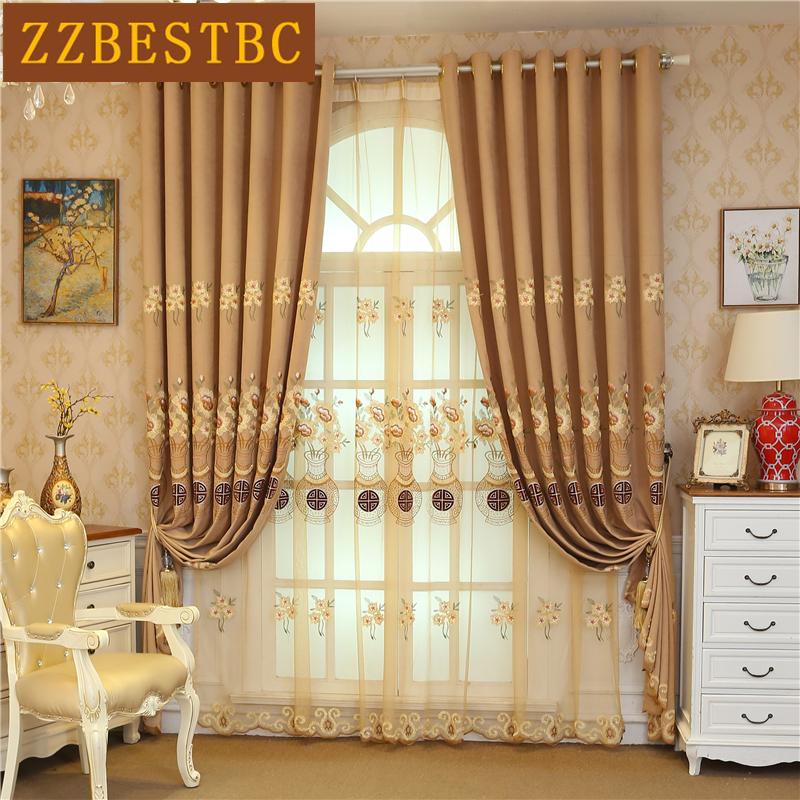 

European high quality vase embroidered villa curtains for living room windows modern minimalist luxury curtains for bedroom, Tulle