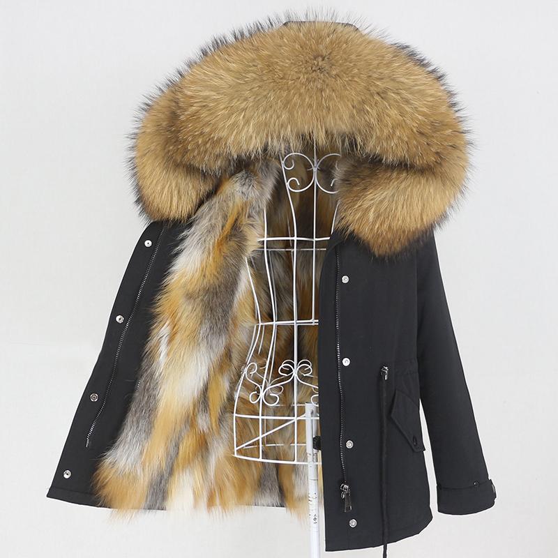 

OFTBUY 2020 Short Waterproof Parka Real Fur Liner Coat Winter Jacket Women Natural Raccoon Fur Collar Hood Detachable, Green white