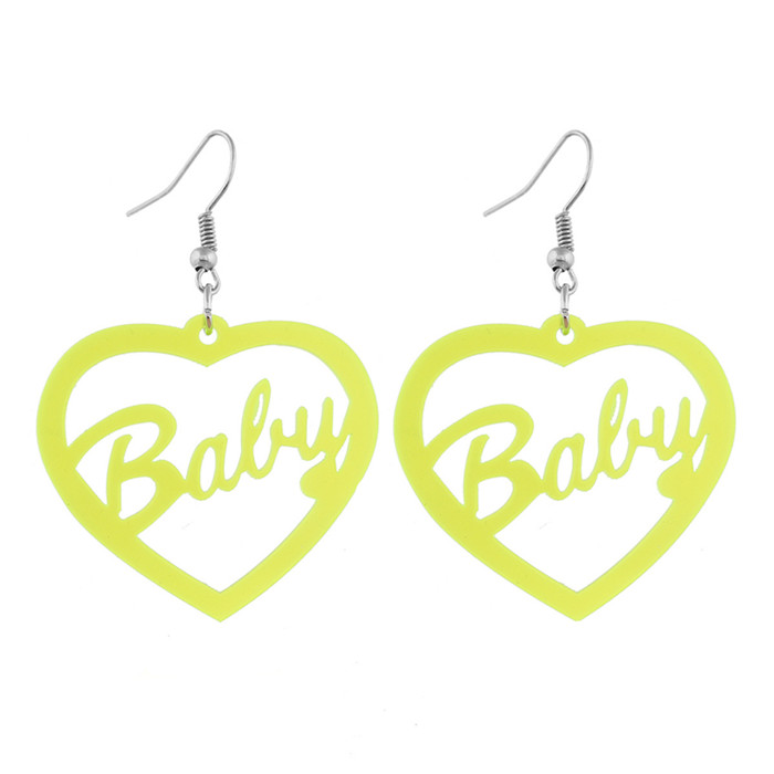 

New Green Neon Jewelry Dangle Earring Acrylic Drop Earrings for Women Letter Peach Heart BABY Trendy Cute Accessories