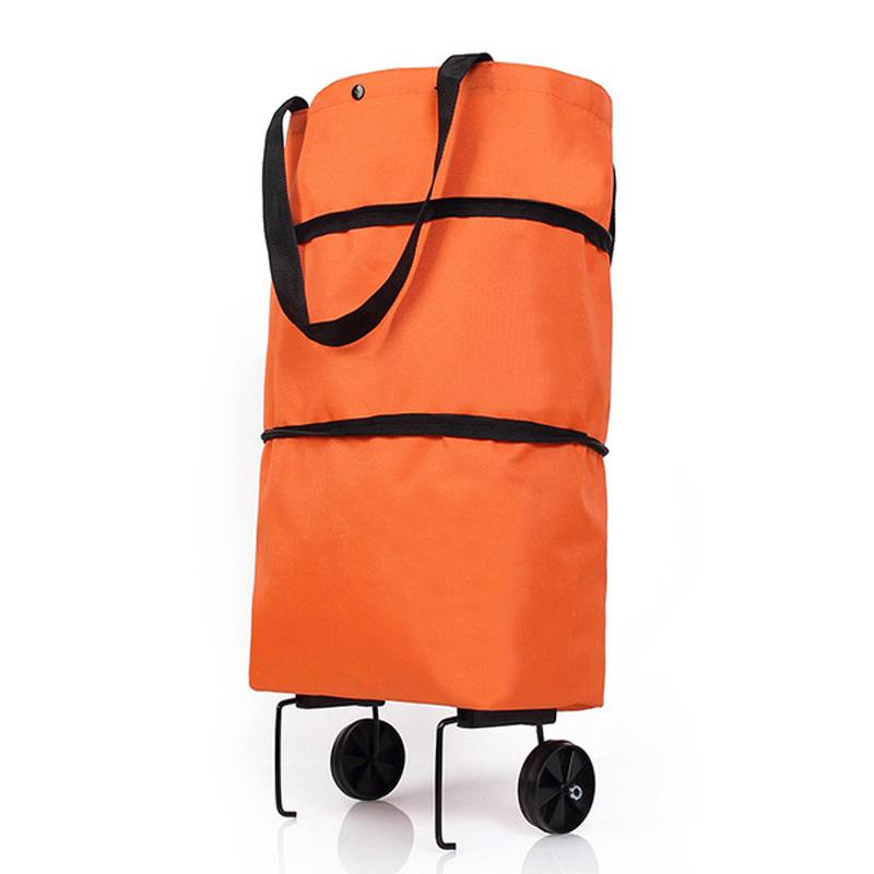 

FGGS-Folding Shopping Pull Cart Trolley Bag with Wheels Foldable Shopping Bags Grocery Organizer Vegetables Bag, Orange