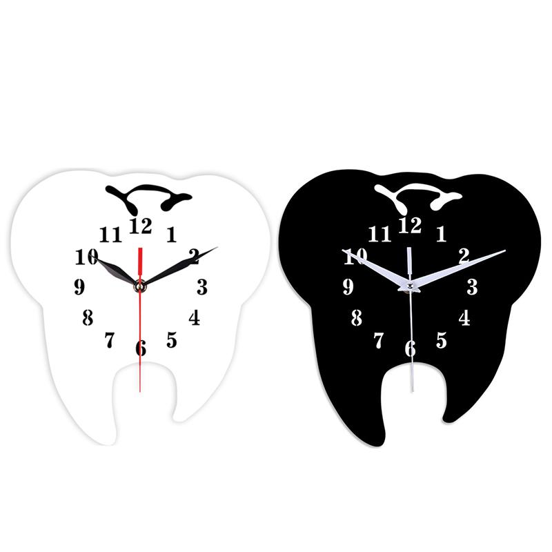 

Promotion! Timelike 2 Pcs Creative Tooth-Shaped Wall Clock Ornament Wall Clock 3D Acrylic Creative Mirror Sticker Ho