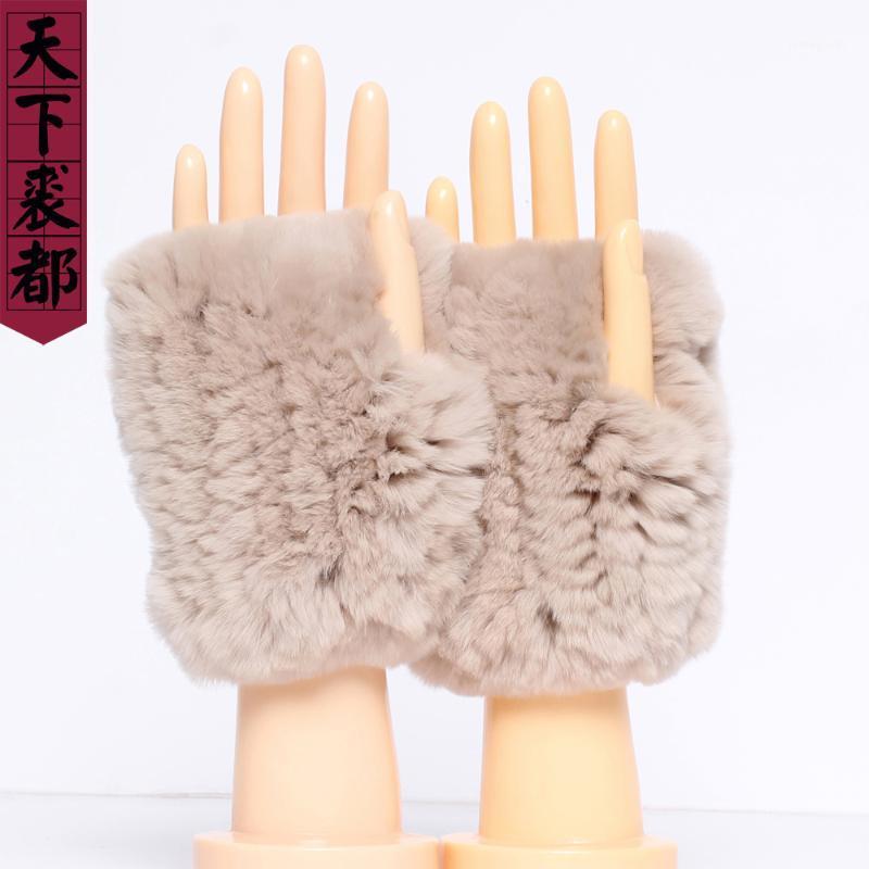 

2020 Winter Women Warm Real Rex Fur Glove Fashion Warm Genuine Fur Fingerless Gloves Lady Handmade Knitted Mittens1