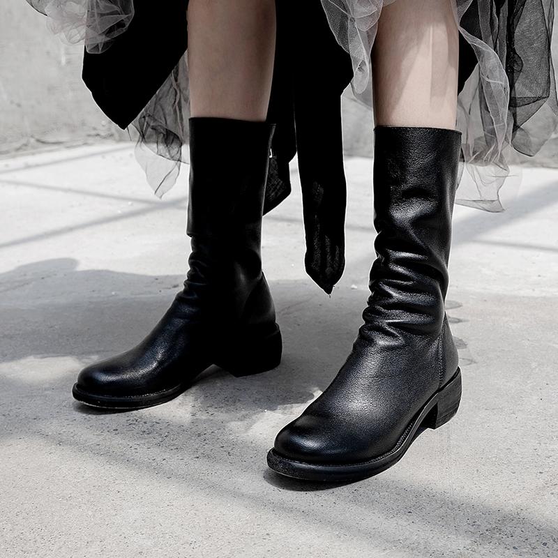 

EshtonShero Winter boots women Ankle Boots Round Toe Zipper Med Heel Shoes Woman Platform Black Ladies Motorcycle Boot Size-3-9