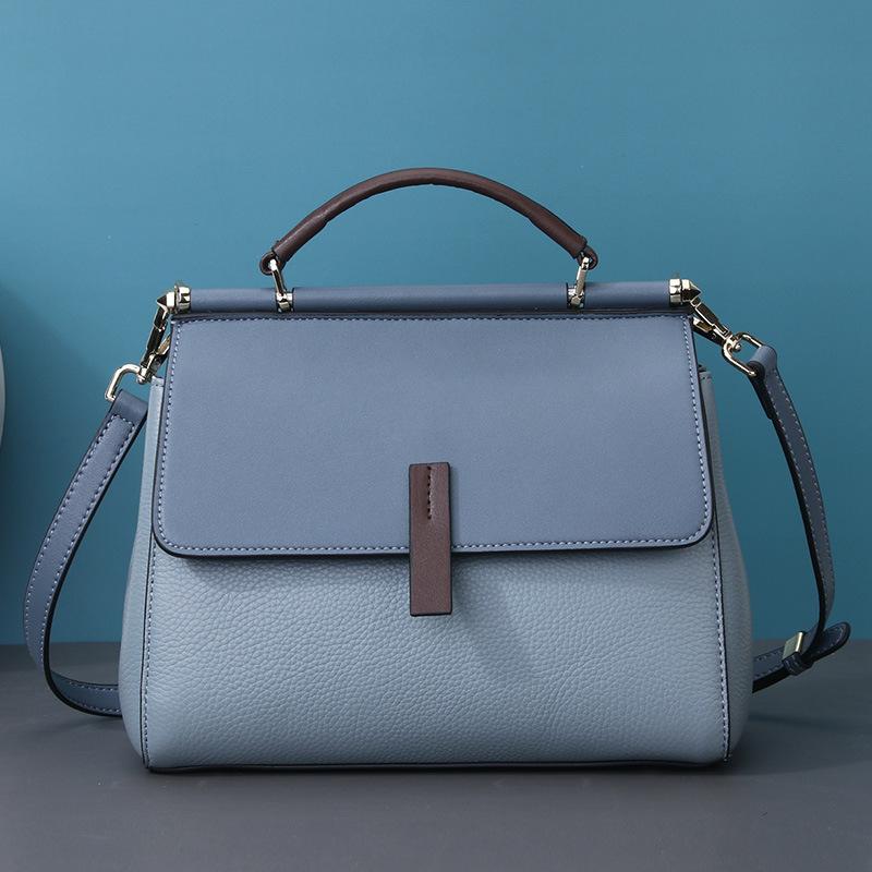

2021 New Genuine Leather Luxury Handbags Women Bags Designer Large Capacity Female Messenger Bag Patchwork Shoulder Bag, Blue
