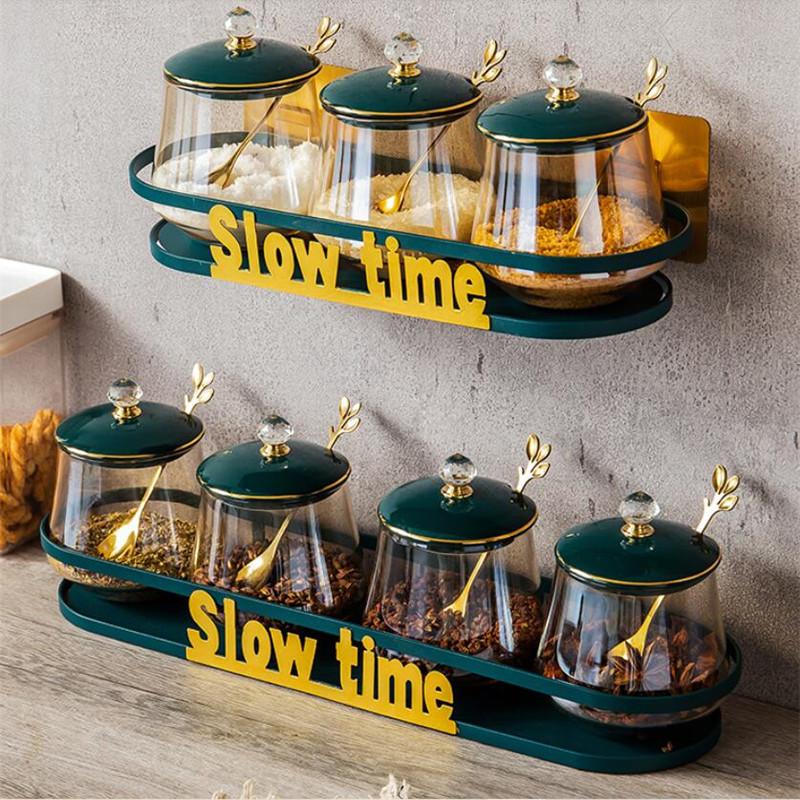 

Kitchen Storage Luxury Spice Box Glass Iron A Set Salt Sugar Container