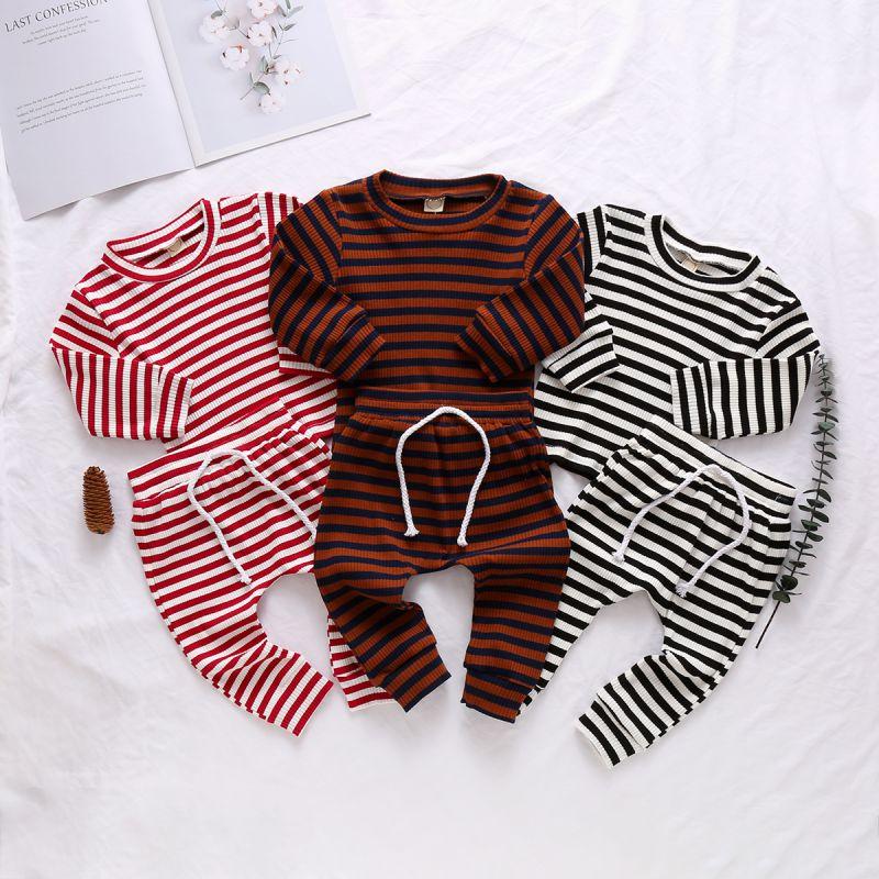 

2020 Autumn New Product Knit Striped Striped Long-Sleeved Trousers Two-piece Suit 6 Months-4 Years Old, Black