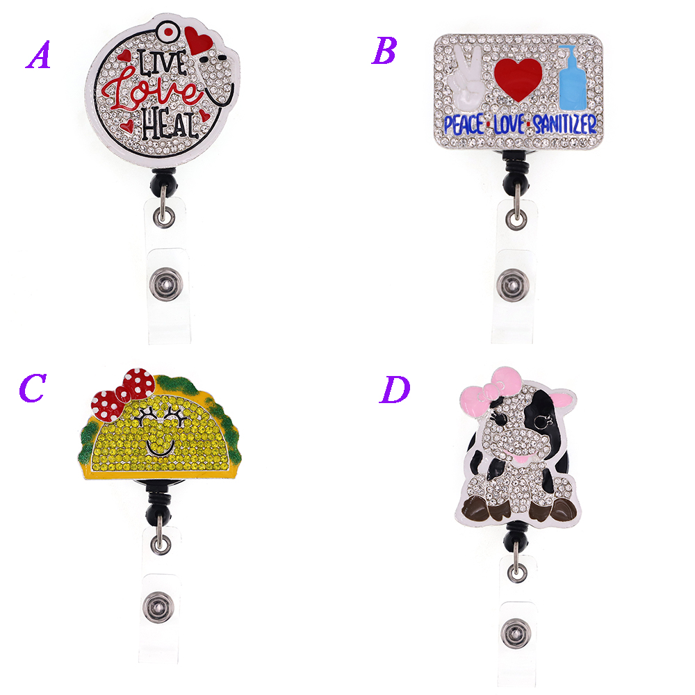 

1pc /5pcs /10pcs Bling Crystal Rhinestone Animal Cow Shape Badge Reel Retractable ID Badge Holder fOR nurse doctor hospital Student