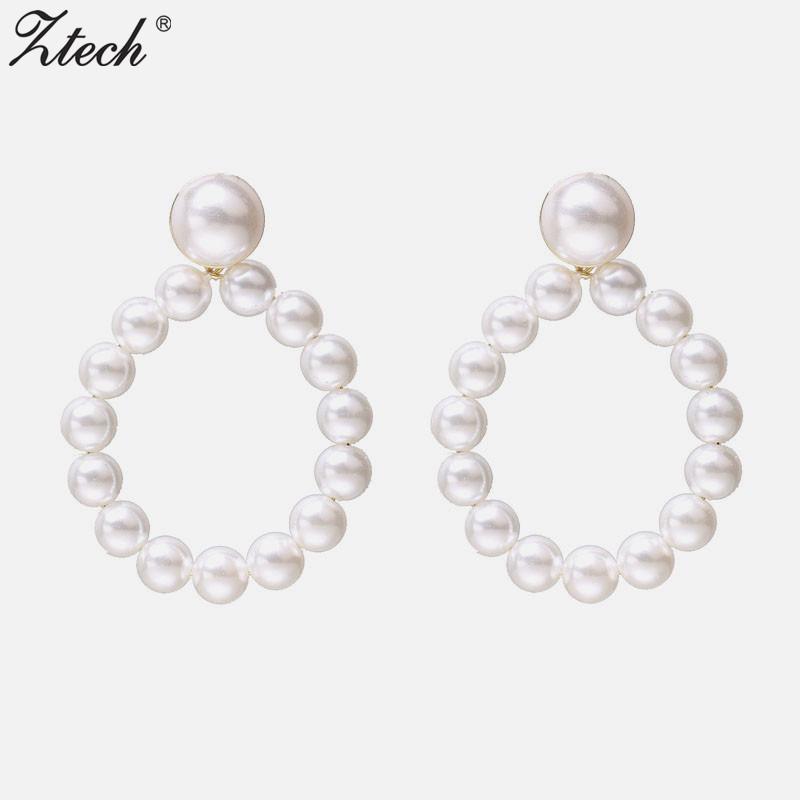 

Dangle & Chandelier Ztech Trend Imitation Pearl Earrings Female White Round Wedding Pendant Fashion Korean Statement Jewelry