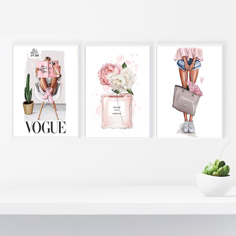 

Quadro Fashion Figure Wall Art Canvas Painting Perfume Bottle Posters Flower And Prints Style Wall Pictures For Living Room