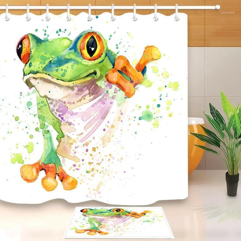 

Watercolor Funny Frog Shower Curtain Set Bathroom Accessories Waterproof Fabric1