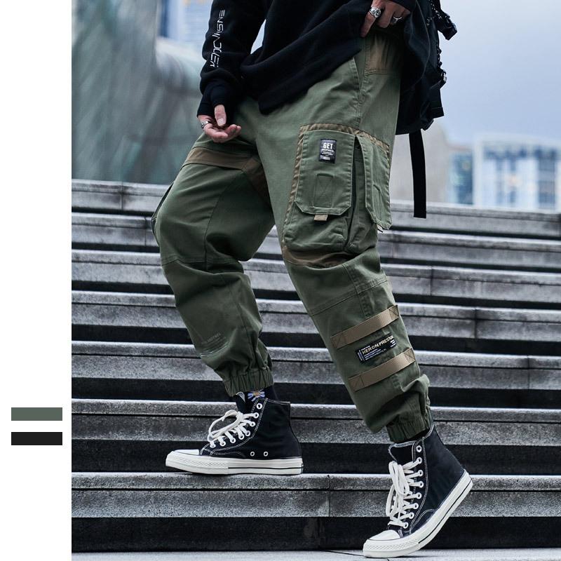 

Harem Joggers Men Winter Cargo Pants Streetwear 2020 Hip Hop Casual Pockets Track Pants Male Harajuku Fashion Trousers Ribbon, Army green