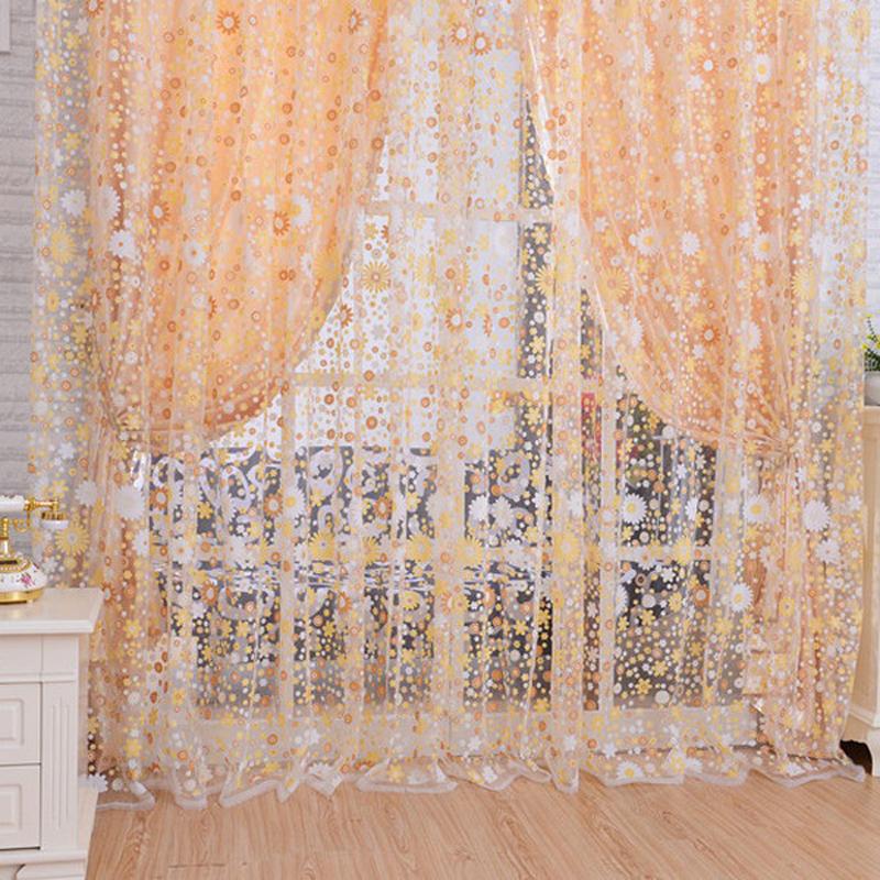 

2x1M Sunflowers Pattern Printed Window Voile Curtains Home Decoration Curtain Living Room Sheer Tulle VB243 P35, Yellow