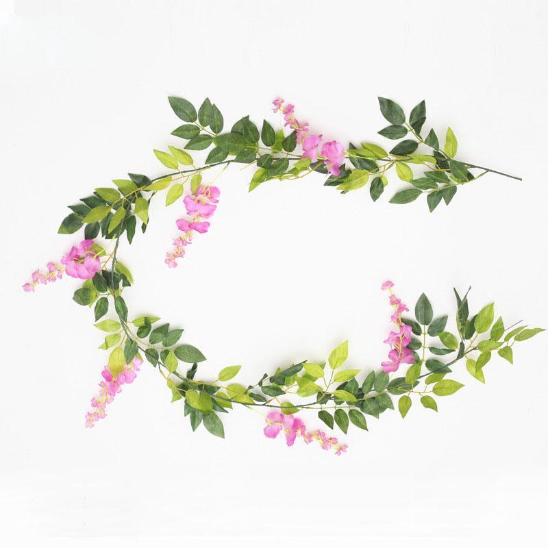 

2M Flower String Artificial Wisteria Vine Garland Plants Foliage Outdoor Home Trailing Flower Fake Hanging Wall Decor1, White