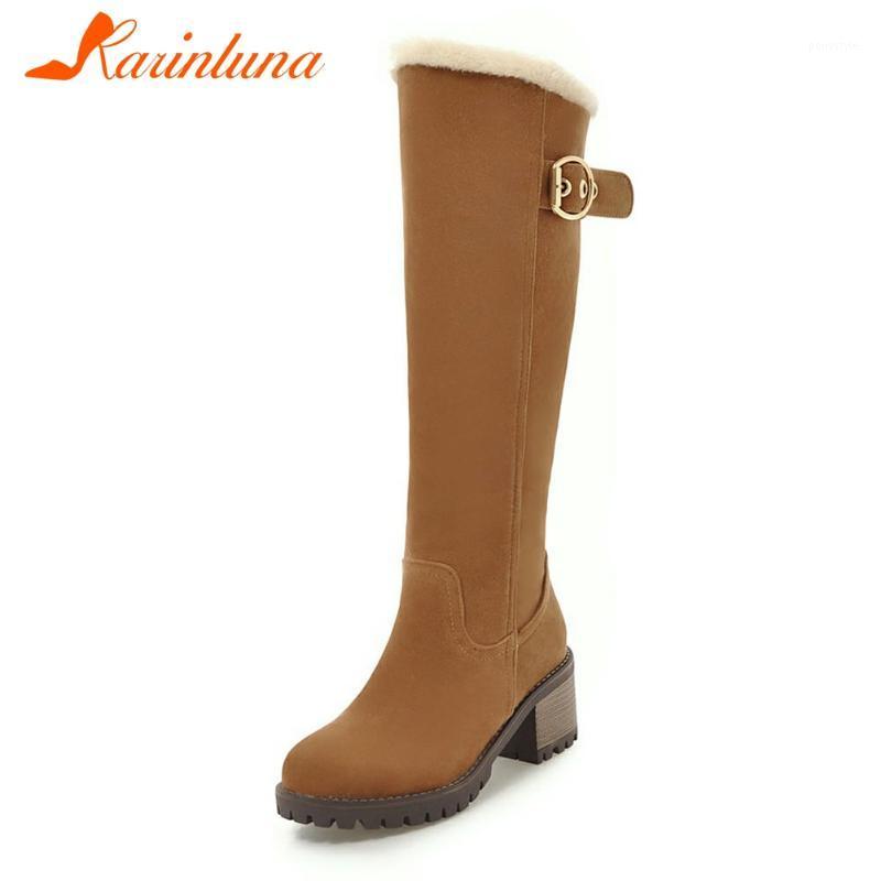 

KARIN Warm Female 2020 Zipper Round Toe Boots Chunky Heels Brand Casual Black Boots Women Buckle Belt Shoes Woman1