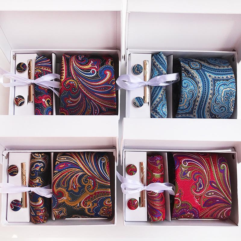 

Bow Ties HOOYI Men Flower Neck Tie Set Wedding Clip Gift Box Party Pocket Square Cufflinks Business Cravat1