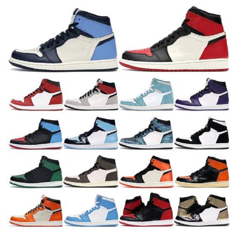 

Top Quality Basketball Jumpman 1 1s High Black White Shoes Men Women Shoes Obsidian UNC Black Mens Women Sneakers, Color 24