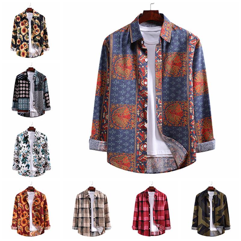 

2021 new Men's Vintage Printed Long-Sleeved Shirt Button Lapel Fashion Cool Shirt Al033, Al034