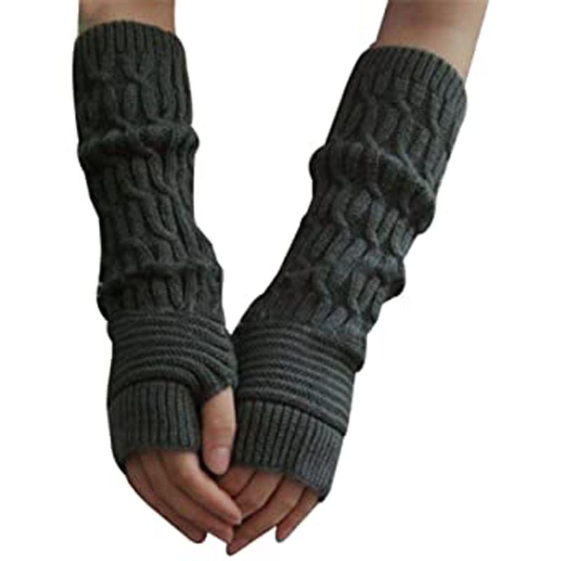 

Fashion Women Lady Striped Elbow Gloves Warmer Knitted Long Winter Casual Flowers Fingerless Fashion Knitted Long Gloves