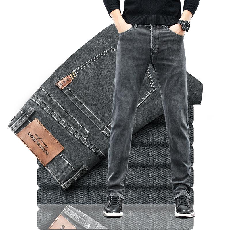 

2021 Spring New Brand Men's Smoke Gray Casual Jeans Regular Washed Stretch Denim Pants Male Straight Fashion Cowboy Trousers, Blue gray