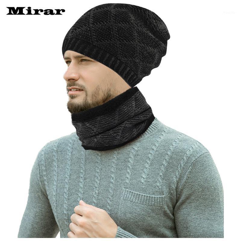 

Men Warm Beanie Winter Thicken Knit Windproof Cap Hat And Scarf Two-Piece Set1