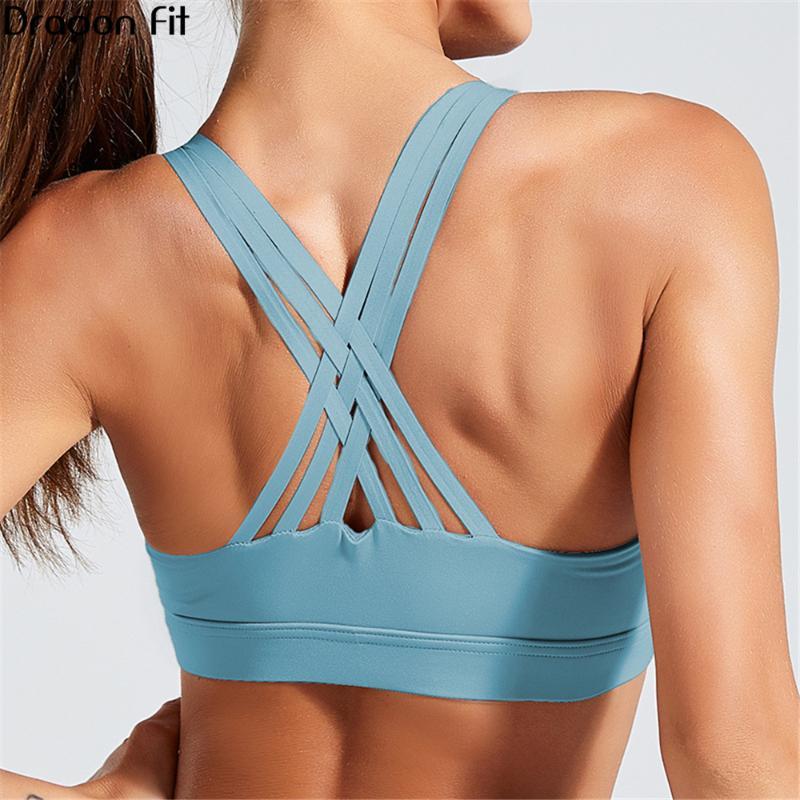 

Dragon Fit Workout Tops For Women Fitness Yoga Top Sports Bra For Women Gym Sexy Cross Back Sports Bra Active Crop Top Sportswea, Black