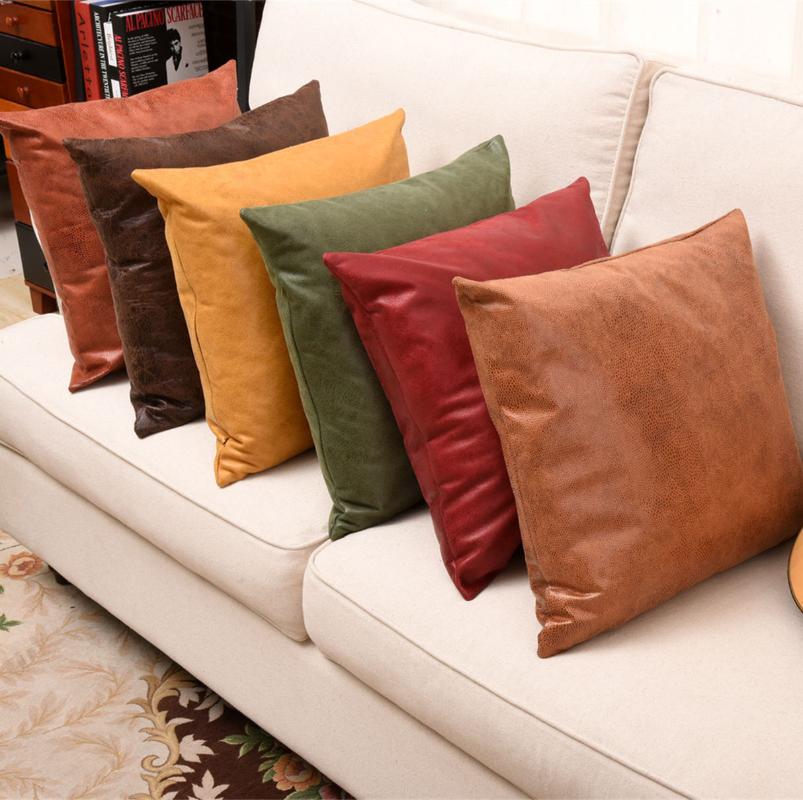

artificial cow leather PU pillow covers sofa cushion cover 45X45cm home decoration pure colour red brown Chair car decor, As picture