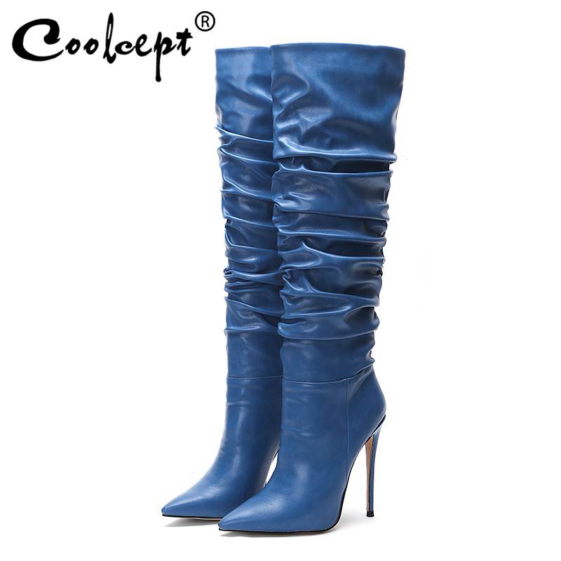 

Coolcept Knee High Boots Fashion Brand New Winter Autumn Shoes Women Sexy Pointed Toe High Heels Party Footwear Size 34-45, Black