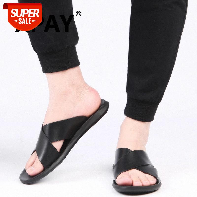

XPAY Sandals men Genuine Leather Slippers Summer Brand Soft Comfortable Beach Slippers Men Casual Cross Outdoor Slides #8F8y