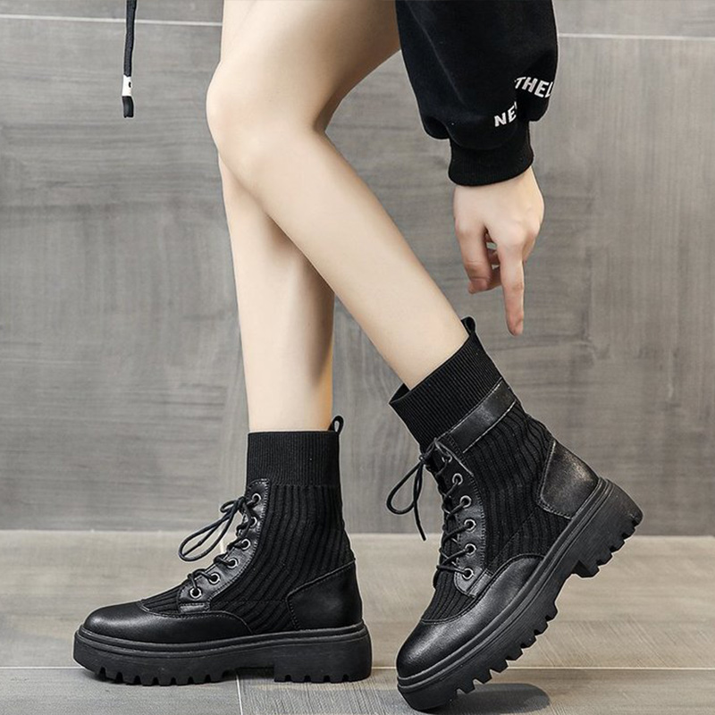 

Ladies Ankle Boots Women's Shoes Female Cross Tied Non Slip Solid Black Shoes for Woman PU Leather Commute Comfortable Casual