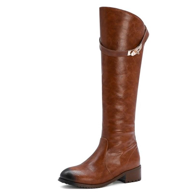 

Riding boots, women's boots, thick heel mid-heeled women's zipper casual European and American boots34-48, Black short fleece