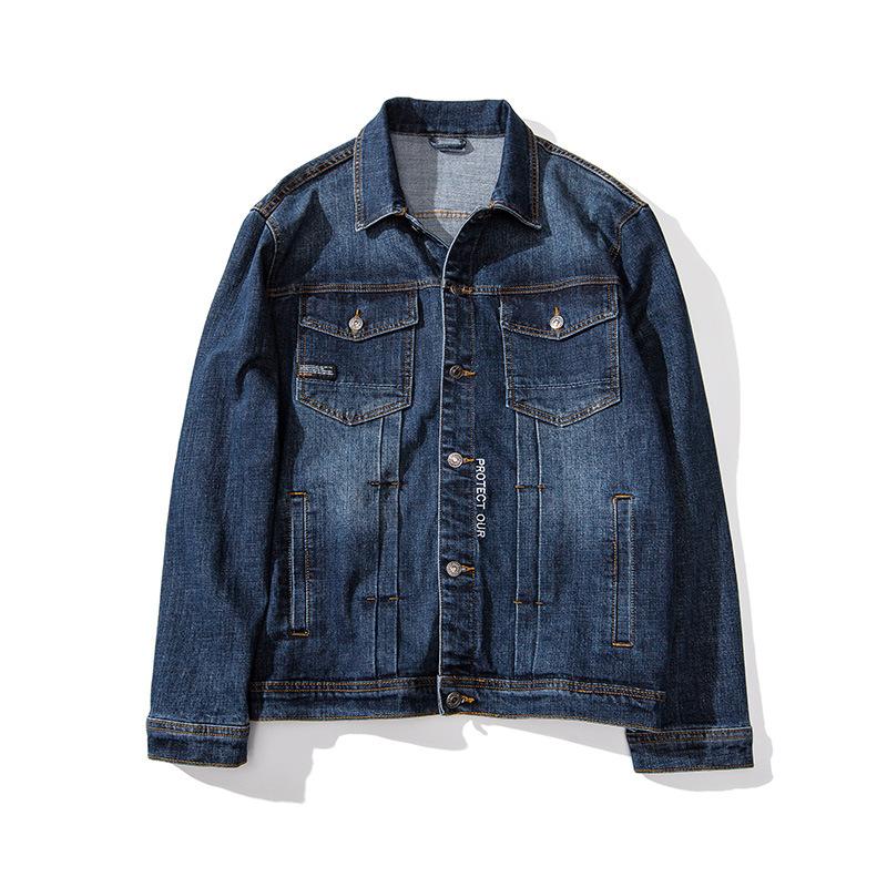 

Autumn/winter size men's denim jacket pure cotton and fat plus cartoon embroidered fat jacket, Dark blue