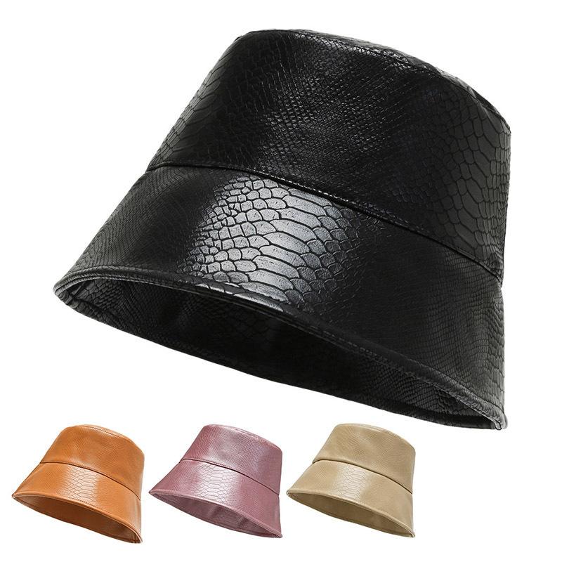 

New Fashion Leather Fishing Cap Winter Casual Bucket Hat Out Sun Protection Hat Male Camping Cap for Women, Black
