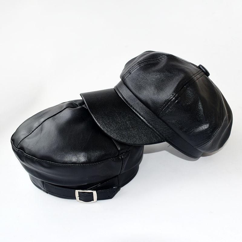 

Baldauren Black PU Leather CapsFall Winter New Fashion Women Octagonal Cap Casual Vintage Hats Newsboy Cap For Women Casquette, Beret black