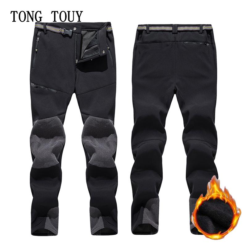 

Winter Hiking Pants Men Warm Fleece Softshell Trousers Outdoor Thick Tactical Waterproof Pants Mountain Climbing, Black