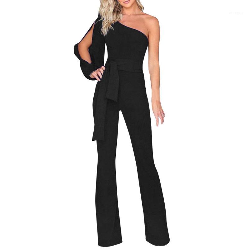 

Sexy backless off shoulder black jumpsuit women Tiered ruffle high waist jumpsuit romper Female casual overall femme #H1, Blue