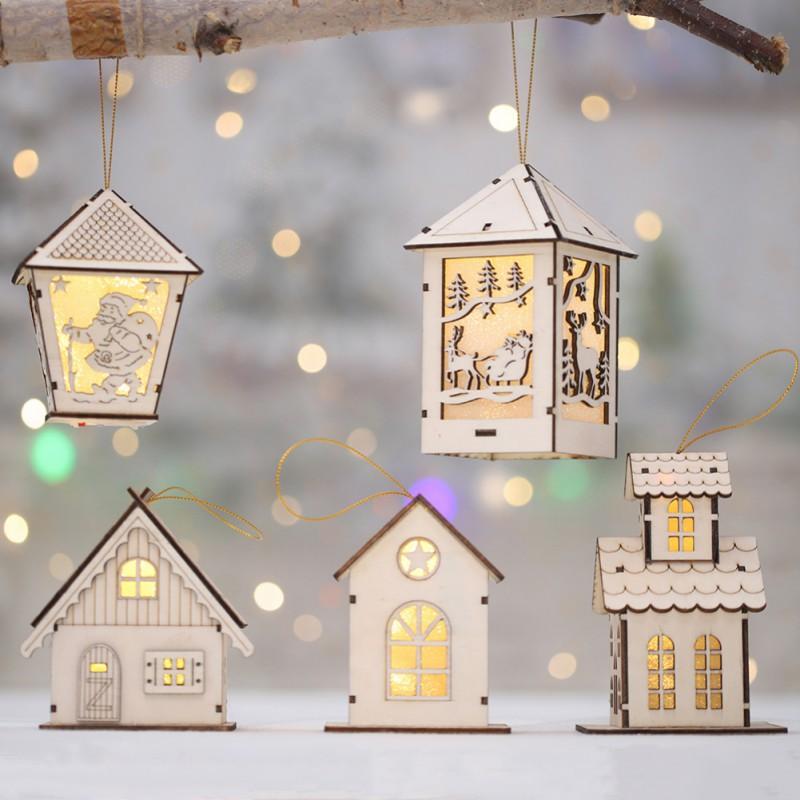 

2020 Christmas Tree Decoration LED Hanging Wooden House Fairy Light New Year Wedding Garland New Year Christmas Decor For Home