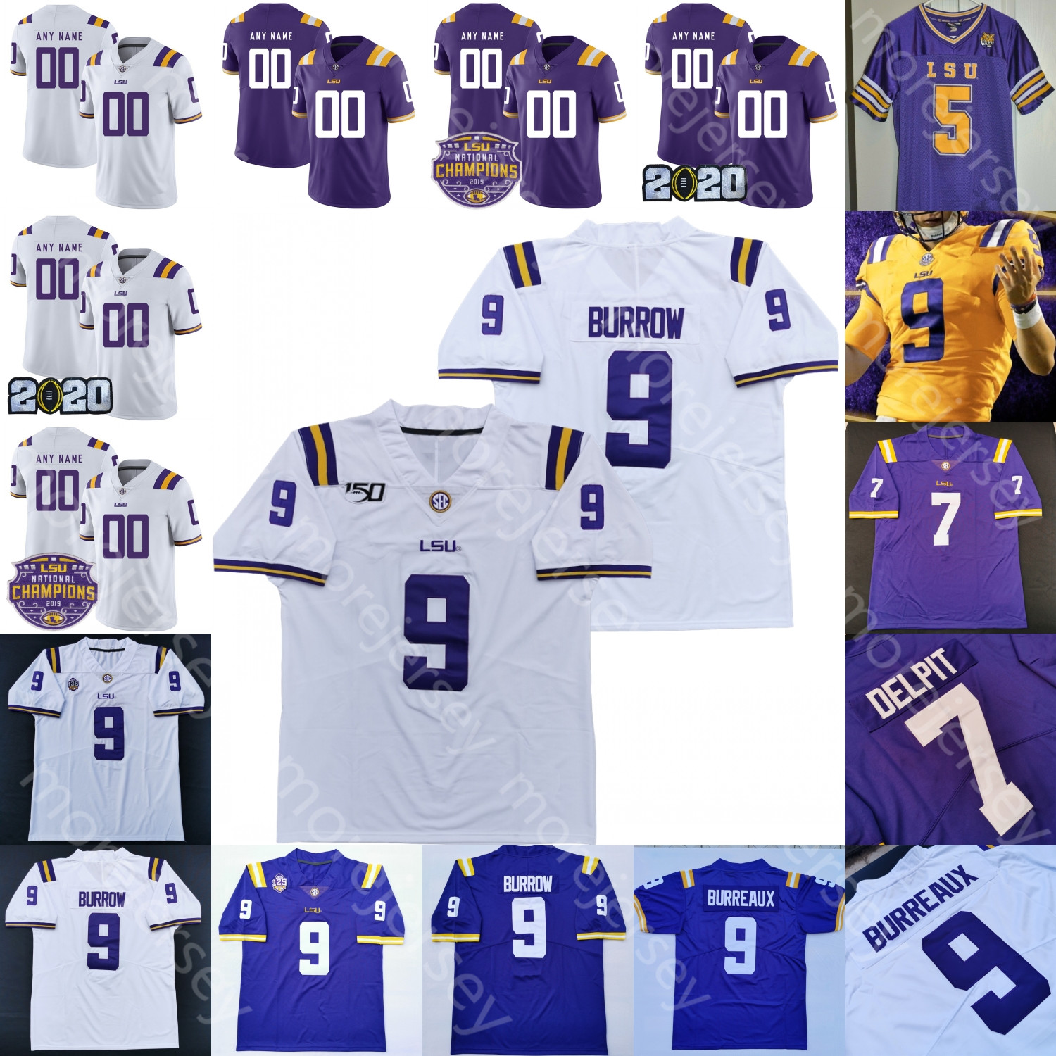 

Louisiana State LSU Tigers Football Jersey NCAA College Mathieu Burreaux Beckham Jr. Clyde Edwards-Helaire Fournette Jefferson Moss Peterson, Yellow